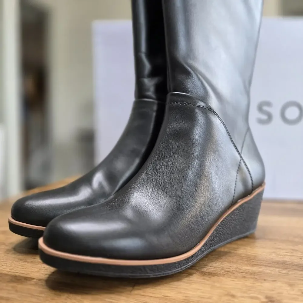 Aerosoles‎ Binocular Knee High Boots Size 7M Black Wedge Heel Women's NEW